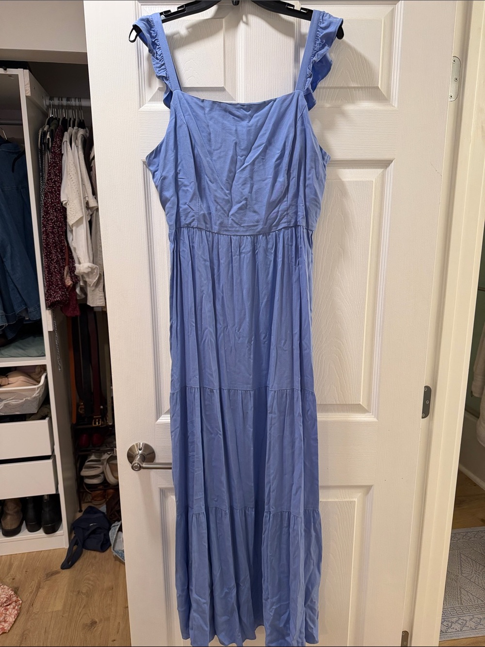 Market & Spruce Sky Blue Ruffle-Shoulder Maxi Dress